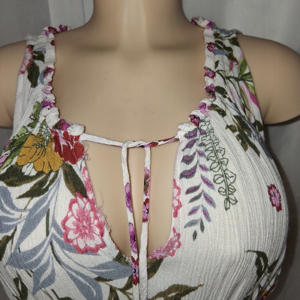 Bila Floral Midi Dress with Pink and Green Accents.summer Breeze Boho Sz L - Picture 15 of 16